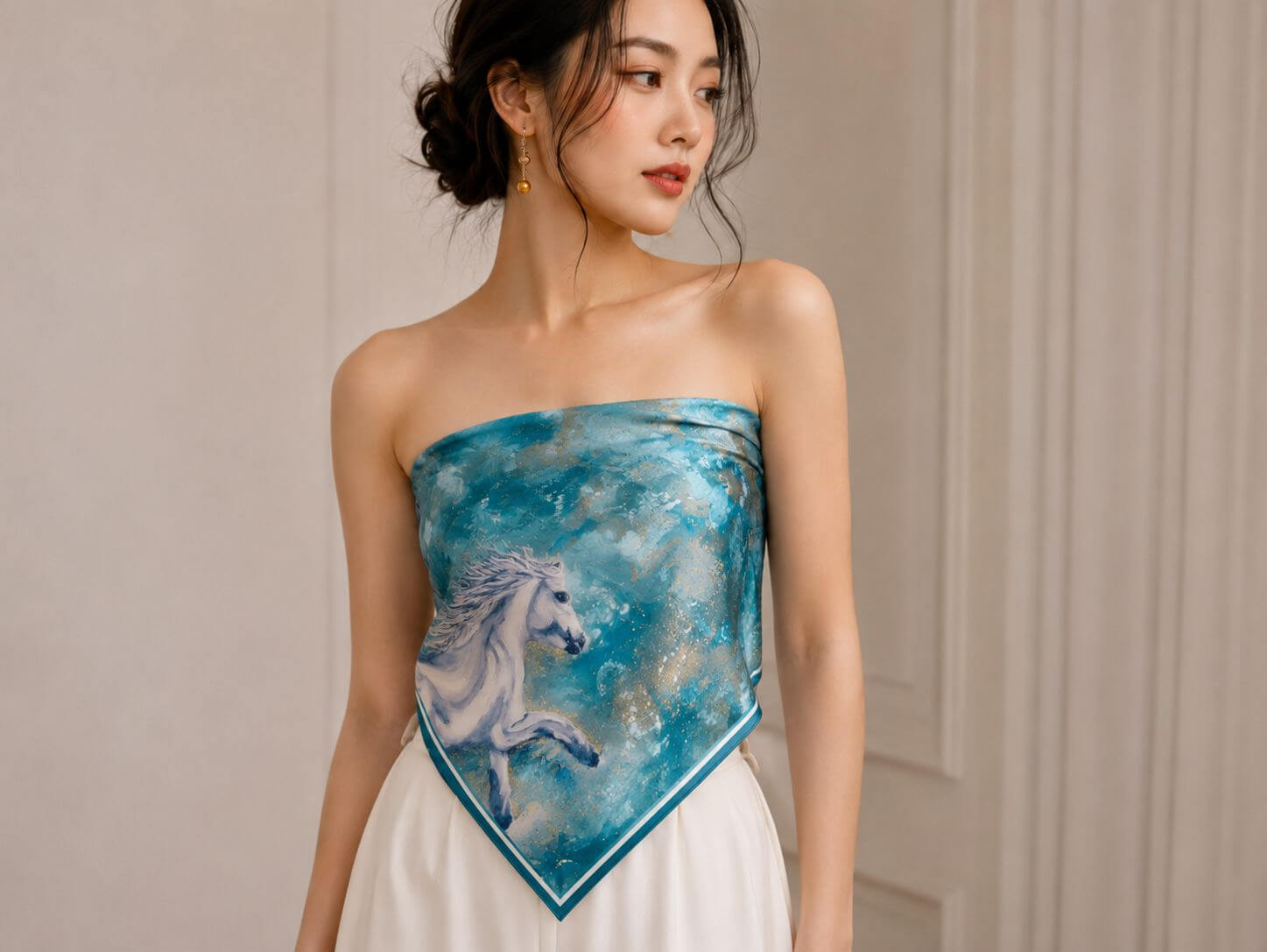 Aqua Horse - 90 x 90 cm ( Banarasi Silk)