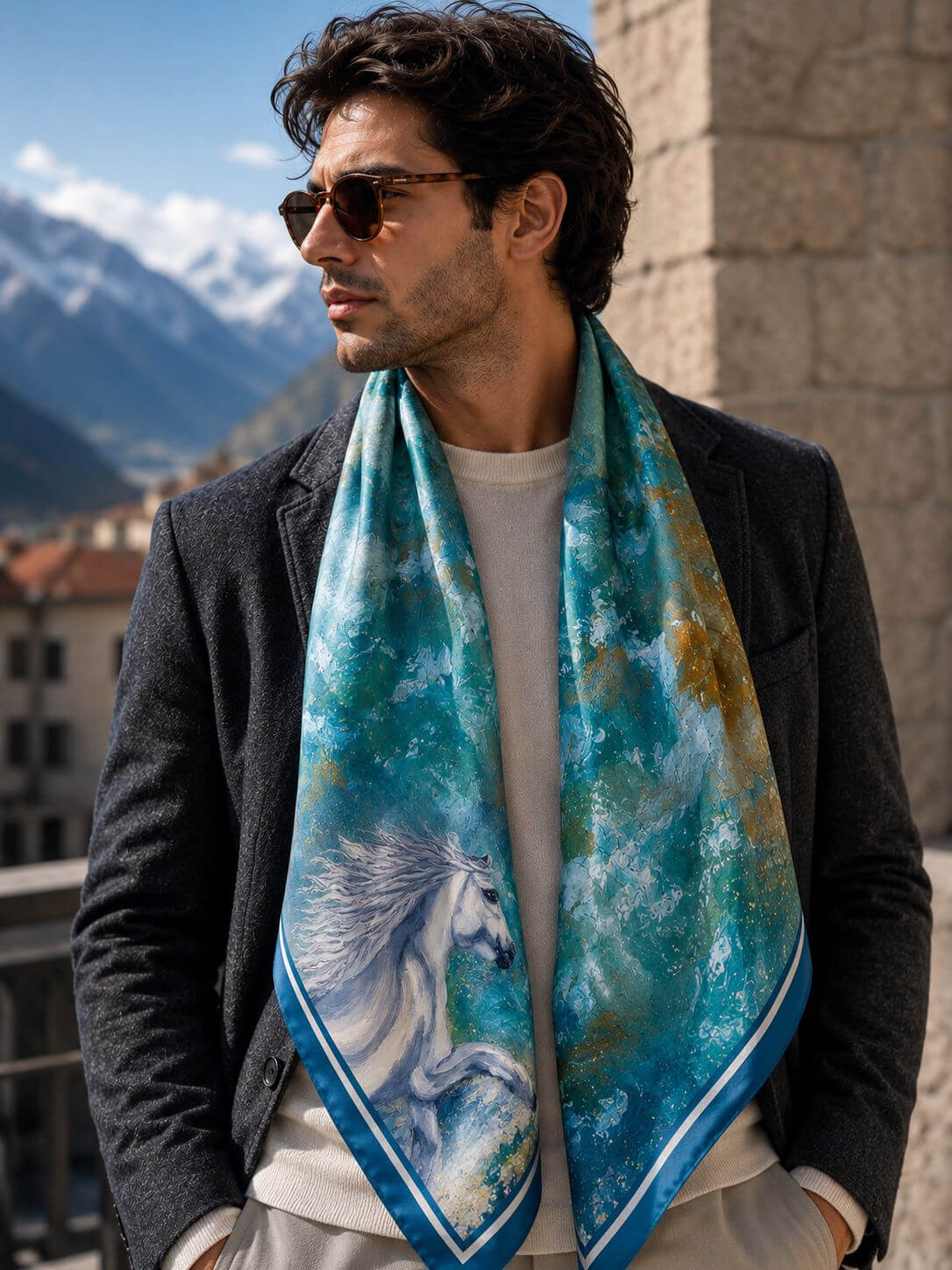 Aqua Horse - 90 x 90 cm ( Banarasi Silk)
