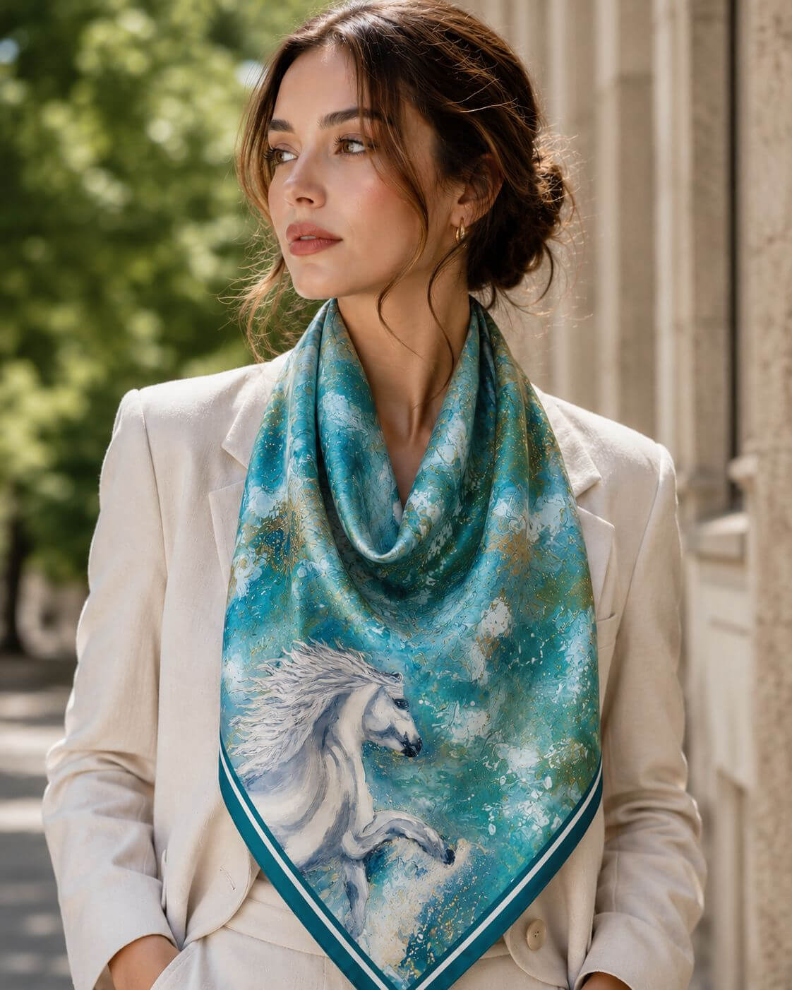 Aqua Horse - 90 x 90 cm ( Banarasi Silk)