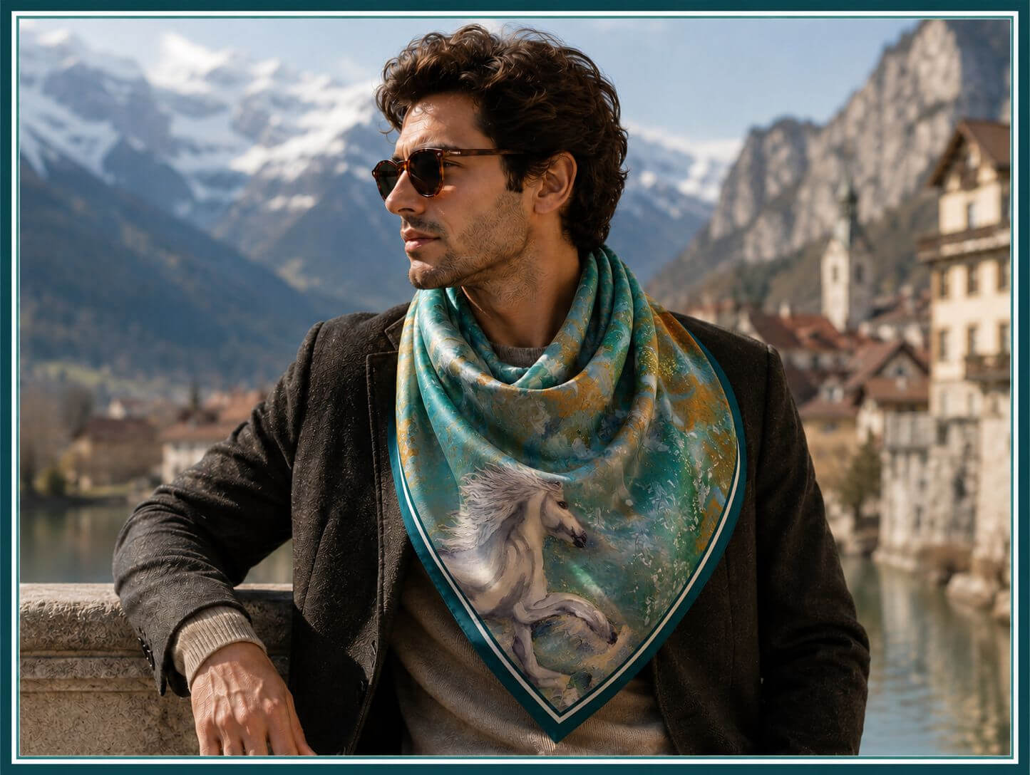 Aqua Horse - 90 x 90 cm ( Banarasi Silk)