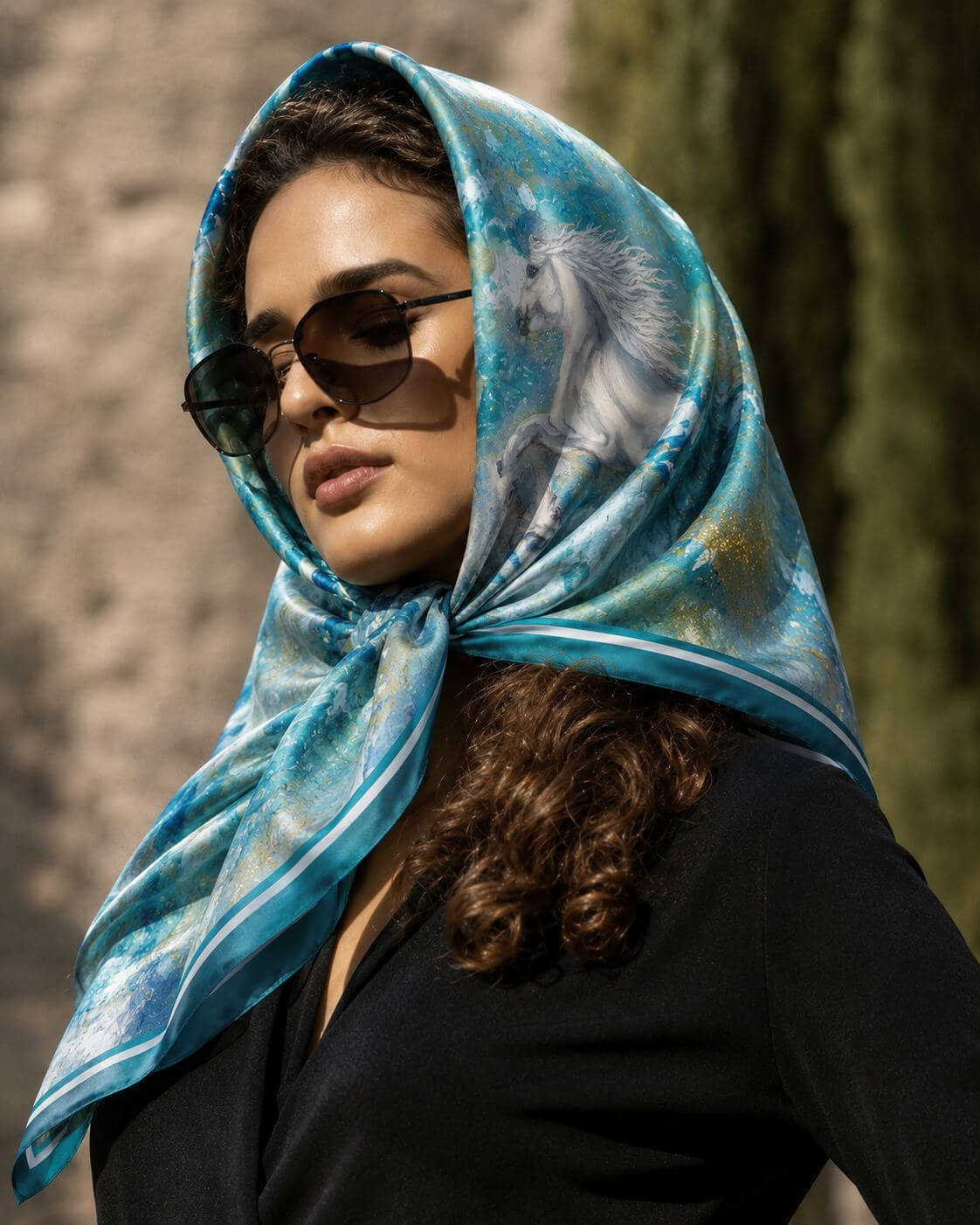 Aqua Horse - 90 x 90 cm ( Banarasi Silk)