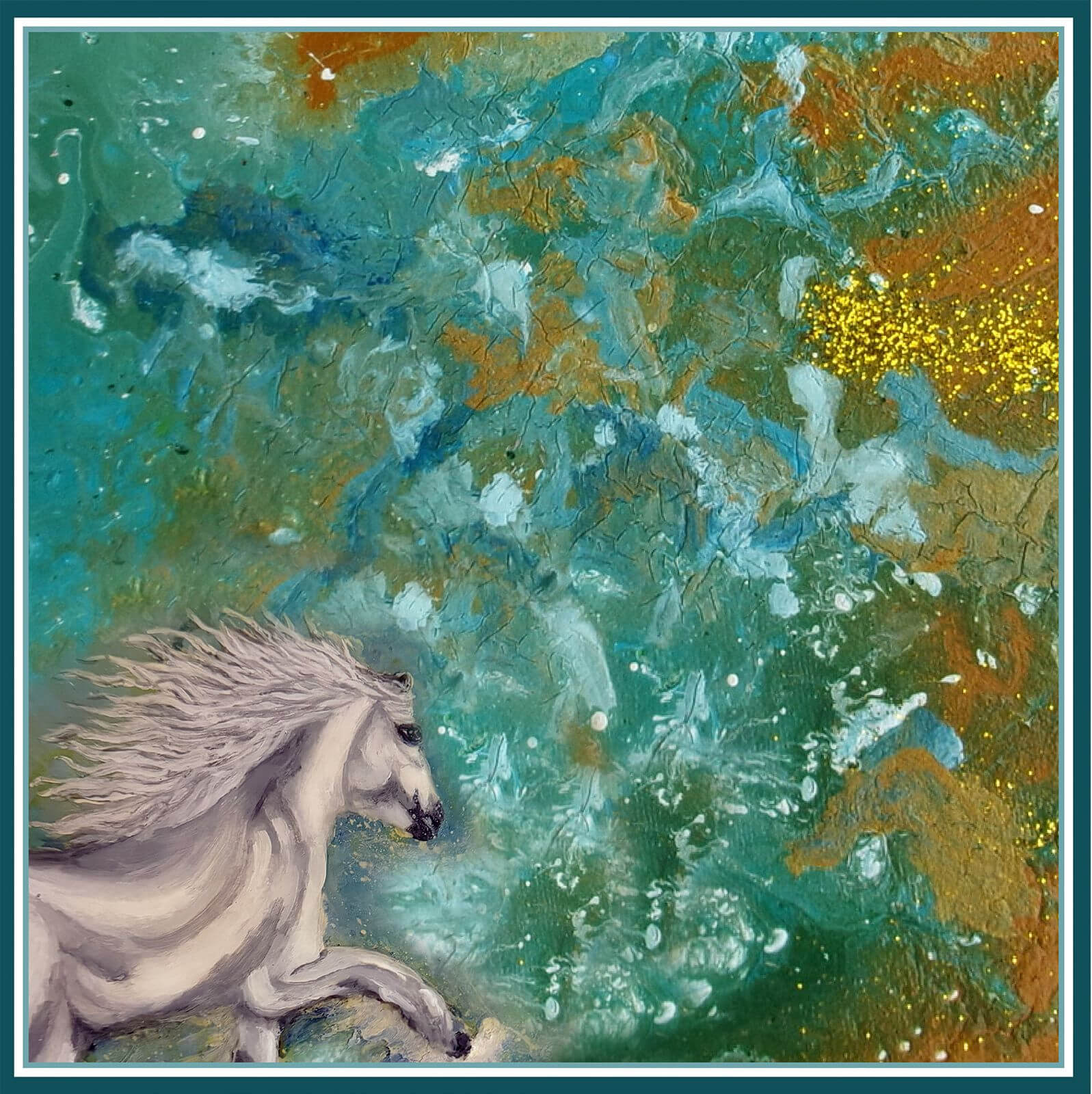 Aqua Horse - 90 x 90 cm ( Banarasi Silk)
