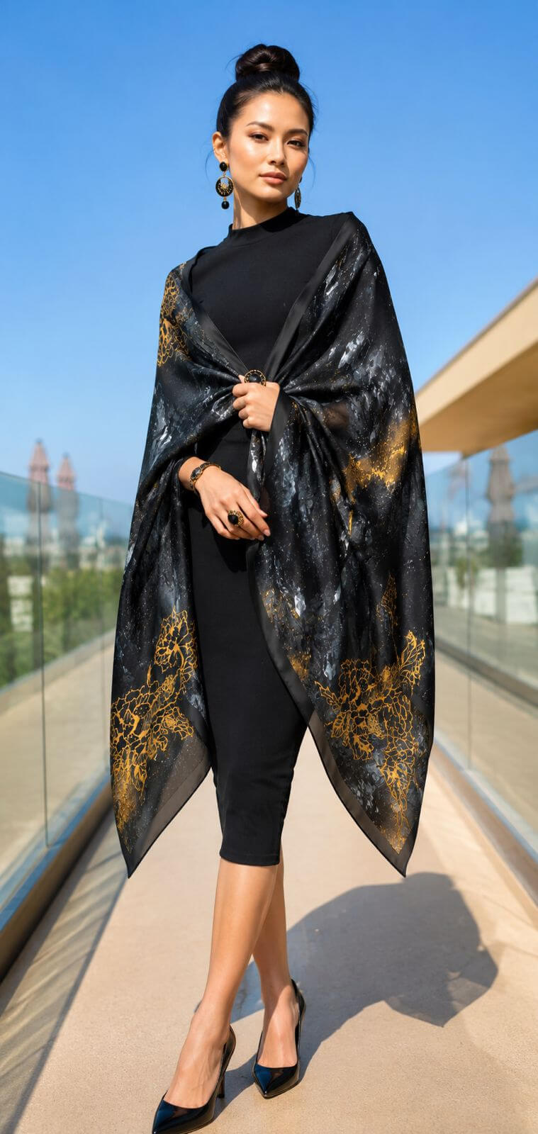 Golden peony - 190 x 90 cm ( Banarasi Silk)