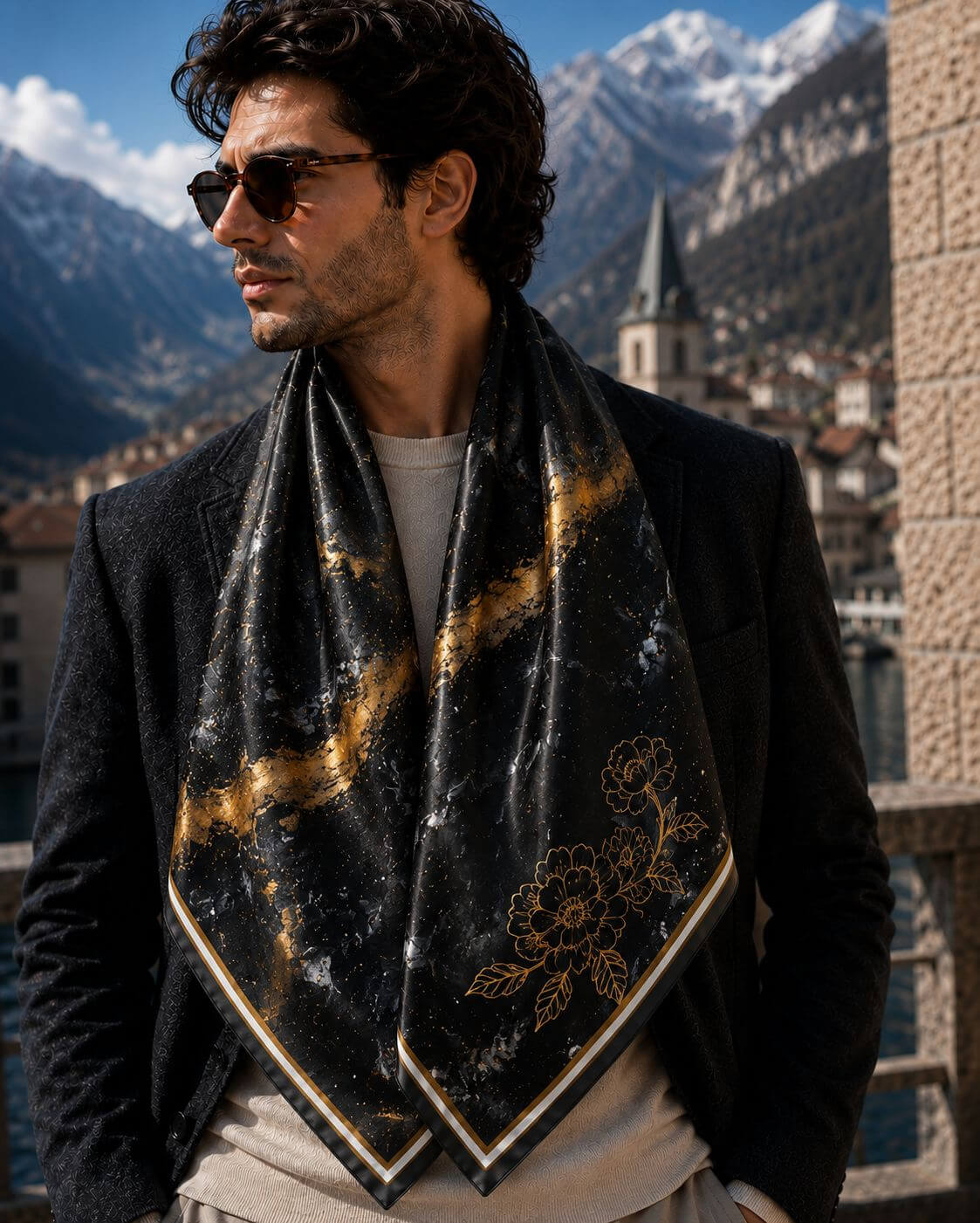 Golden peony - 90 x 90 cm ( Banarasi Silk)
