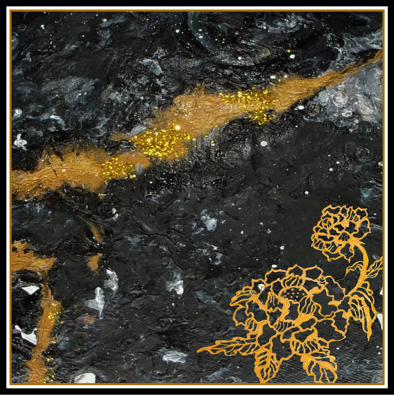Golden peony - 90 x 90 cm ( Banarasi Silk)