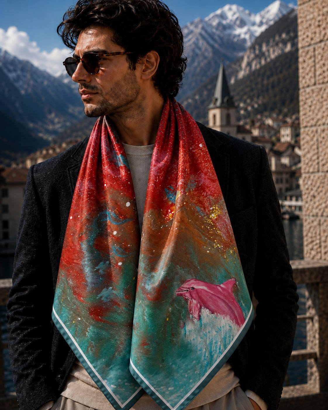 Pink Dolpin - 90 x 90 cm ( Banarasi Silk)