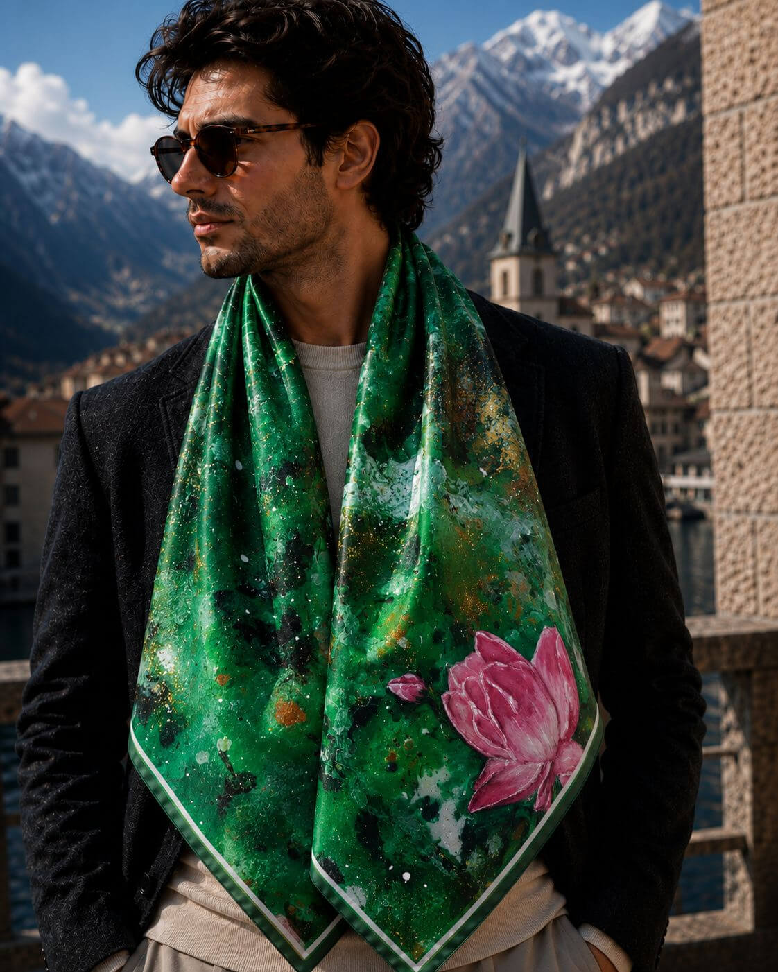 Pink lotus - 90 x 90 cm ( Banarasi Silk)