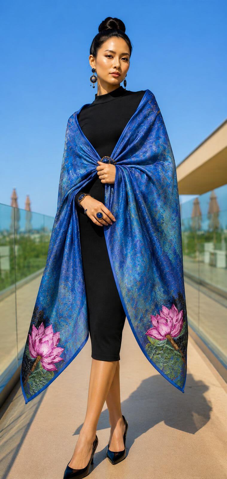 lotus flower with moss 2 print copy - 190 x 90 cm ( Banarasi Silk)