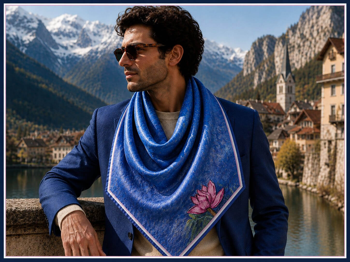 lotus flower with moss  2 print copy - 90 x 90 cm ( Banarasi Silk)