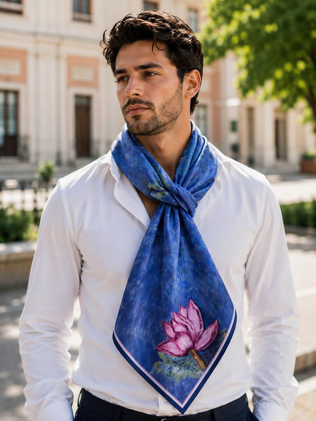 lotus flower with moss  2 print copy - 90 x 90 cm ( Banarasi Silk)