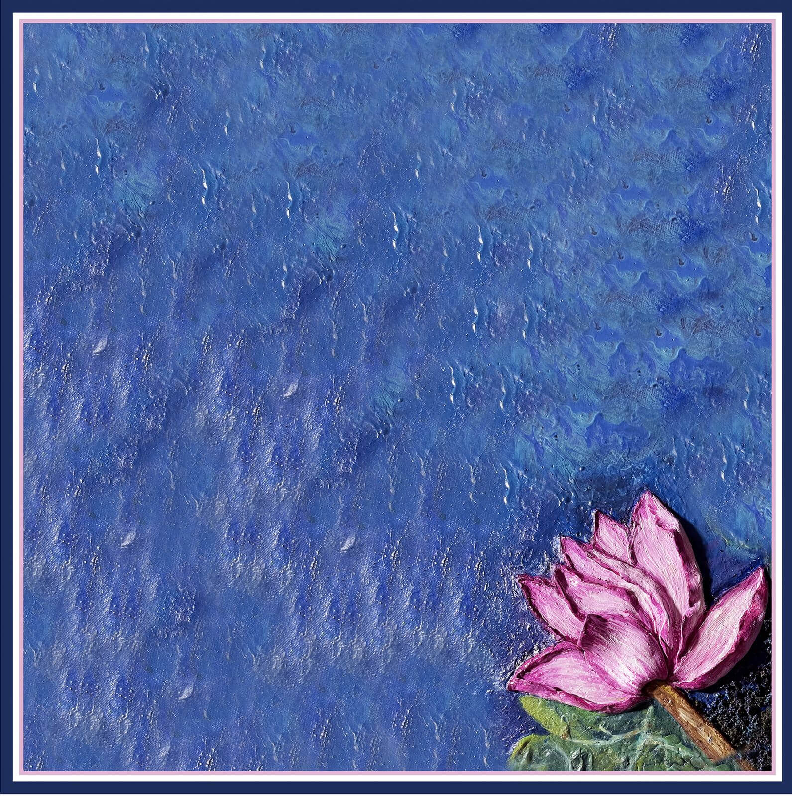 lotus flower with moss  2 print copy - 90 x 90 cm ( Banarasi Silk)